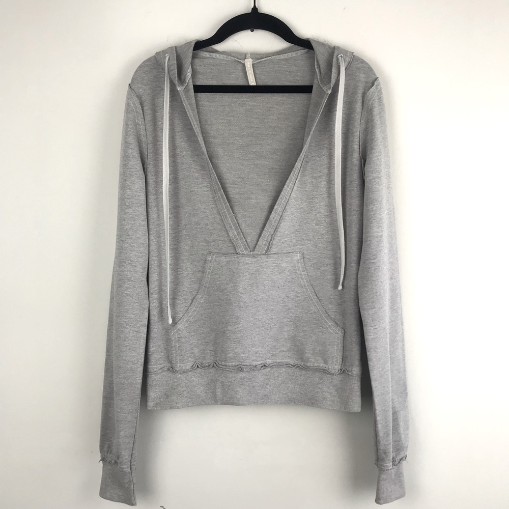 LF Emma & Sam || Deep V High Stretch Heather Grey Knit Hoodie Size Small